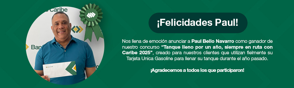 Imagen Ganador del concurso “Tanque lleno por un año. Siempre en ruta con Caribe”